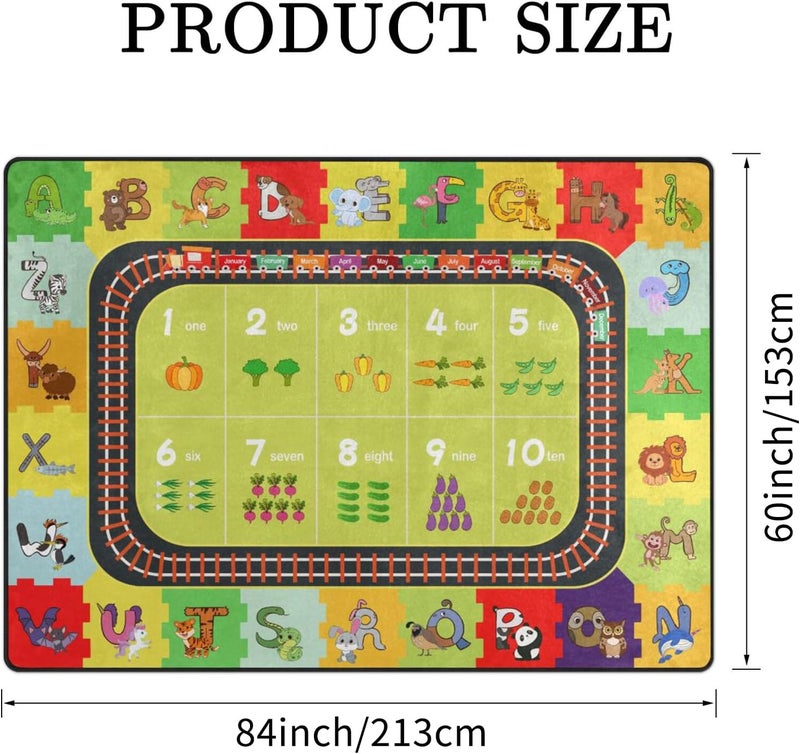 Engree ABC Alphabet Rug，Kids Playmat Rugs Classroom Educational Carpet- 5x7 Ft Cute Cartoon Animals Puzzle Area Rug with Rubber Backing,Nursery Mat wtih Numbers for Girls Boys Bedroom Playroom - Image 2
